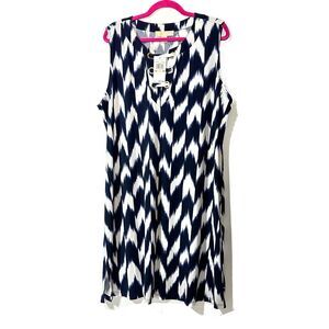 Michael Kors womens dress size 2X Lace Up Neck Sleeveless Navy White Ikat NWT